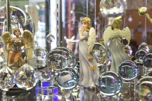 Various crystal for sale on display at the Psychic Eye ...